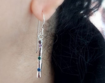 Personalized Sterling Silver Birthstone Earrings: Family Tree Jewelry