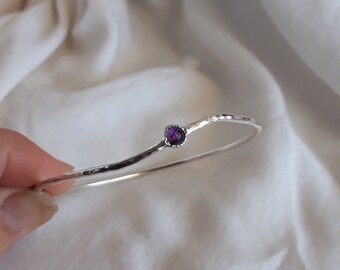Silver Bangle Bracelets For Women, Minimalist bracelet, Custom Jewelry, Stacking Bracelet, Amethyst Bracelet, February Birthstone
