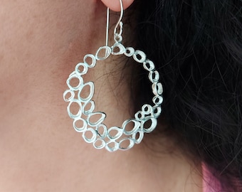 Big silver earrings, Silver drop earrings, Large hoop earrings, Sterling silver, Dangle earrings