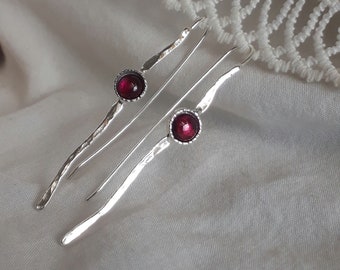 Long Silver Earrings for Women, Dainty Earrings, Gemstone Earrings, Garnet earrings, Long Drop earrings, Jewelry Gift for Mom, Unique Gift