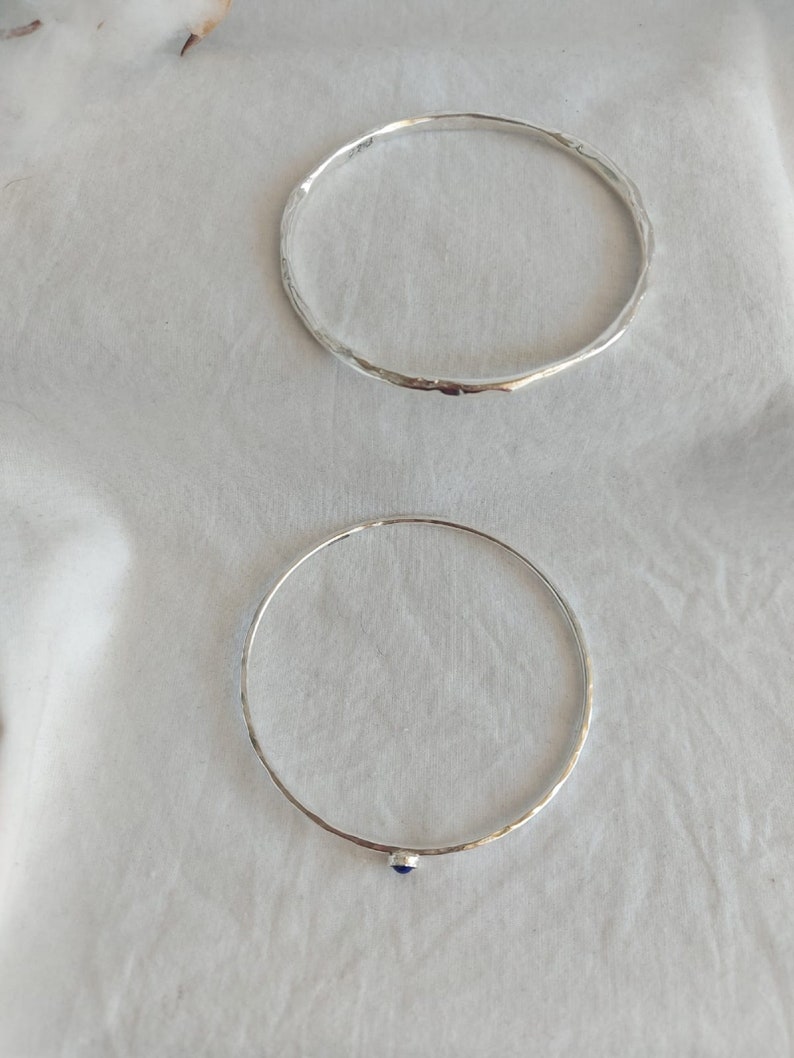 Solid Silver Bracelets, Jewelry Set, Sterling Silver Bangle Bracelets, Birthstone jewelry, Women's Accessory, Birthday Gift, Set of 2 bangle image 5