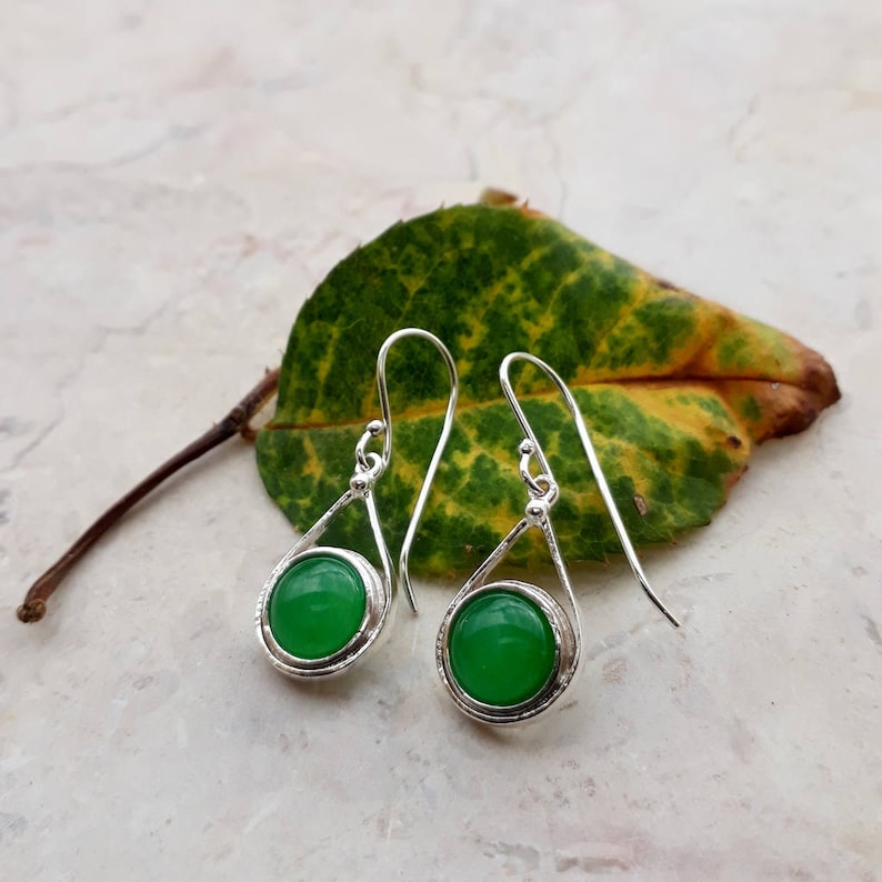 Green jade earrings Silver earrings Dangling earrings Etsy