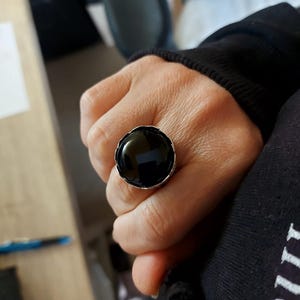 Large Black Onyx Sterling Silver Ring: Handmade Statement Jewelry