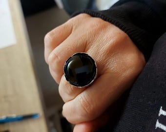 Large Black Onyx Sterling Silver Ring: Handmade Statement Jewelry