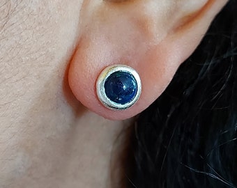 Sterling Silver Azurite Stud Earrings: Minimalist Gift