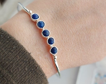 Women's Bangle Bracelets, Silver Lapis Lazuli bangle bracelet, Birthstone jewelry, Mother's day gift, Personalized jewelry, womens accessory