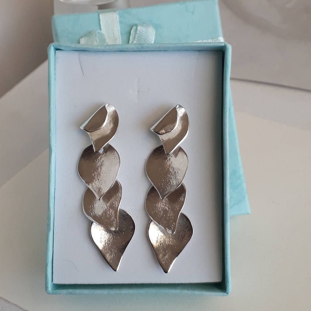 Sterling Silver Leaf Drop Earrings: Modern Dangle Jewelry