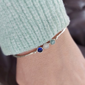 Hammered Sterling Silver Birthstone Bangle: Custom Gemstone Bracelet