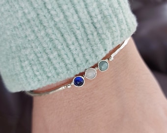 Silver Bangle Bracelet, Bracelet for women, Birthstone bangle, Stacking bracelet, Custom Jewelry, Mother's day gift, Personalized Gifts