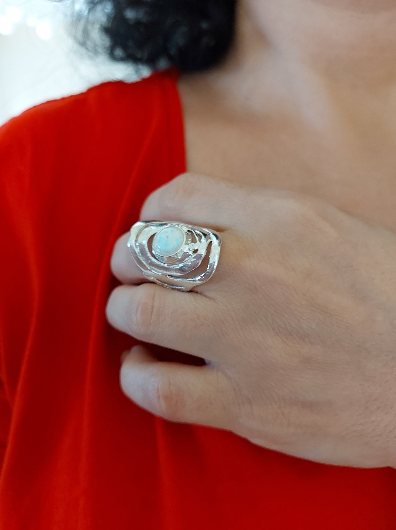 White Opal Ring Sterling Silver Ring Opal Statement Ring Etsy