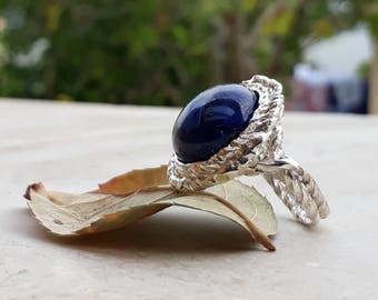 Lapis lazuli ring, Sterling Silver ring, Blue silver ring, Large silver ring, Statement Ring, Rustic ring, Unique Silver Jewelry