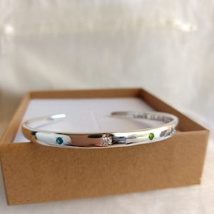 Sterling Silver Birthstone Cuff Bangle: Engraved Bridal Jewelry