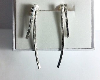 Boucles d'oreilles barre, Argent sterling, Puces d'oreilles barre, Puces en argent, Boucles d'oreilles martelées, Boucles d'oreilles minimalistes, Bijoux modernes, Boucles d'oreilles de tous les jours