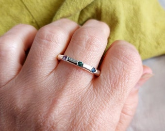 Birthstone Ring, Mothers Ring, Unique Silver Ring, Best Gift for Women, Personalized Jewelry, Birthday Ring, Mother's day, Family jewelry