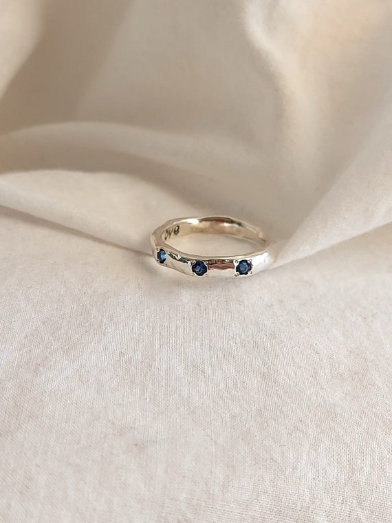 Sapphire Sterling Silver Band Ring: Personalized Birthstone Jewelry