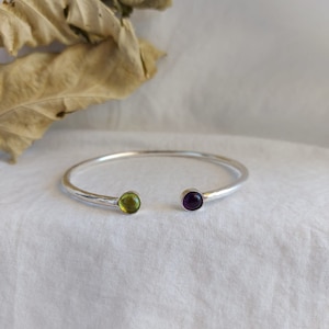 Sterling Silver Dual Birthstone Cuff Bracelet: Handmade Gemstone Jewelry