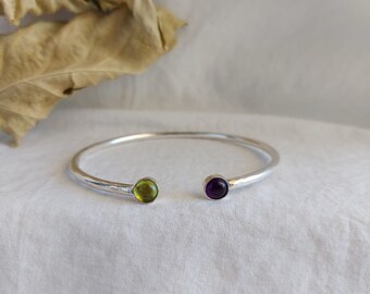 Mothers Bracelet, Sterling Silver Dual Birthstone Cuff