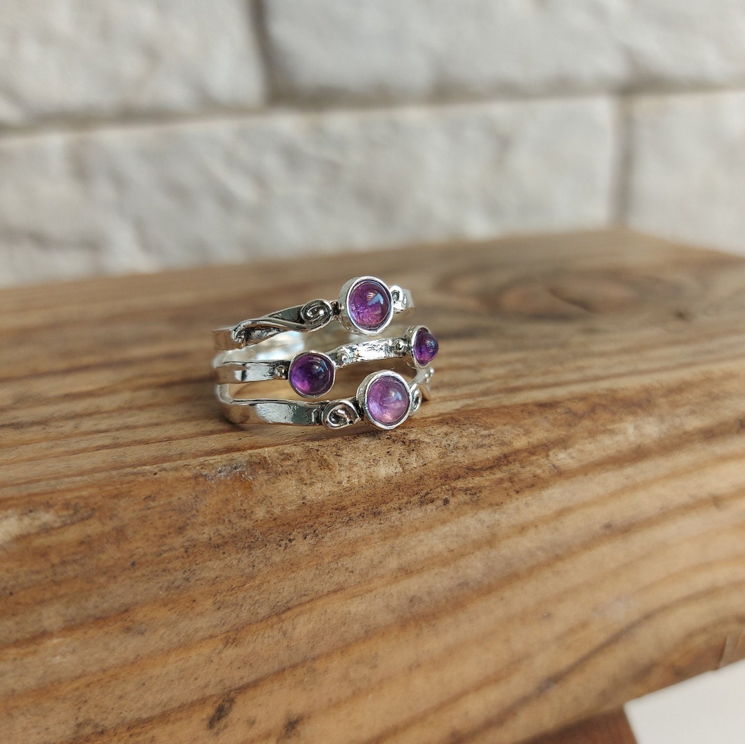 Amethyst Ring Purple Silver Ring Stacking Ring Gemstone - Etsy