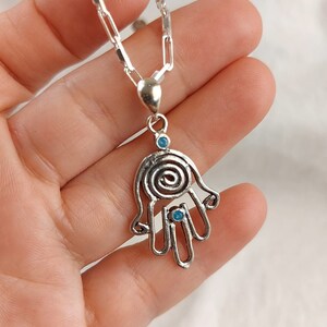 Turquoise Hamsa Charm Necklace: Sterling Silver Kabbalah Jewelry