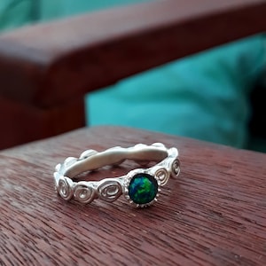 Blue Opal Sterling Silver Ring: Handmade Spiral Band, Birthstone Jewelry
