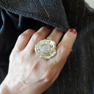 Organic shape ring, Sterling silver ring, Meteorite ring, Moon surface, Mother&#39;s day gift, Artisan ring, Moon ring, Unique Silver Jewelry