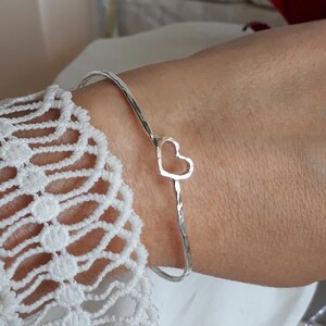 Silver bangle bracelets for women, Heart Frame Bangle, Stacking bangle, Love bangle, Personalized gifts image 9