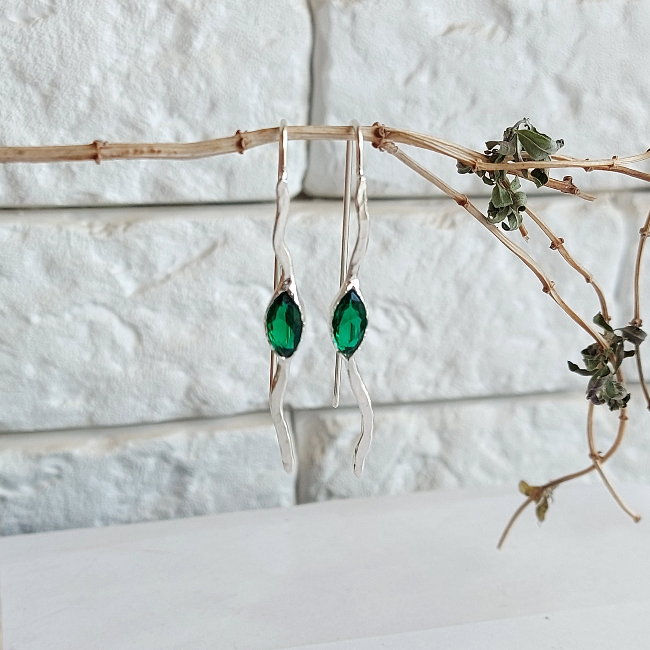 Emerald Green Marquise Dangle Earrings