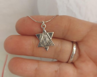 Handmade Sterling Silver Star of David Necklace: Jewish Magen David Pendant