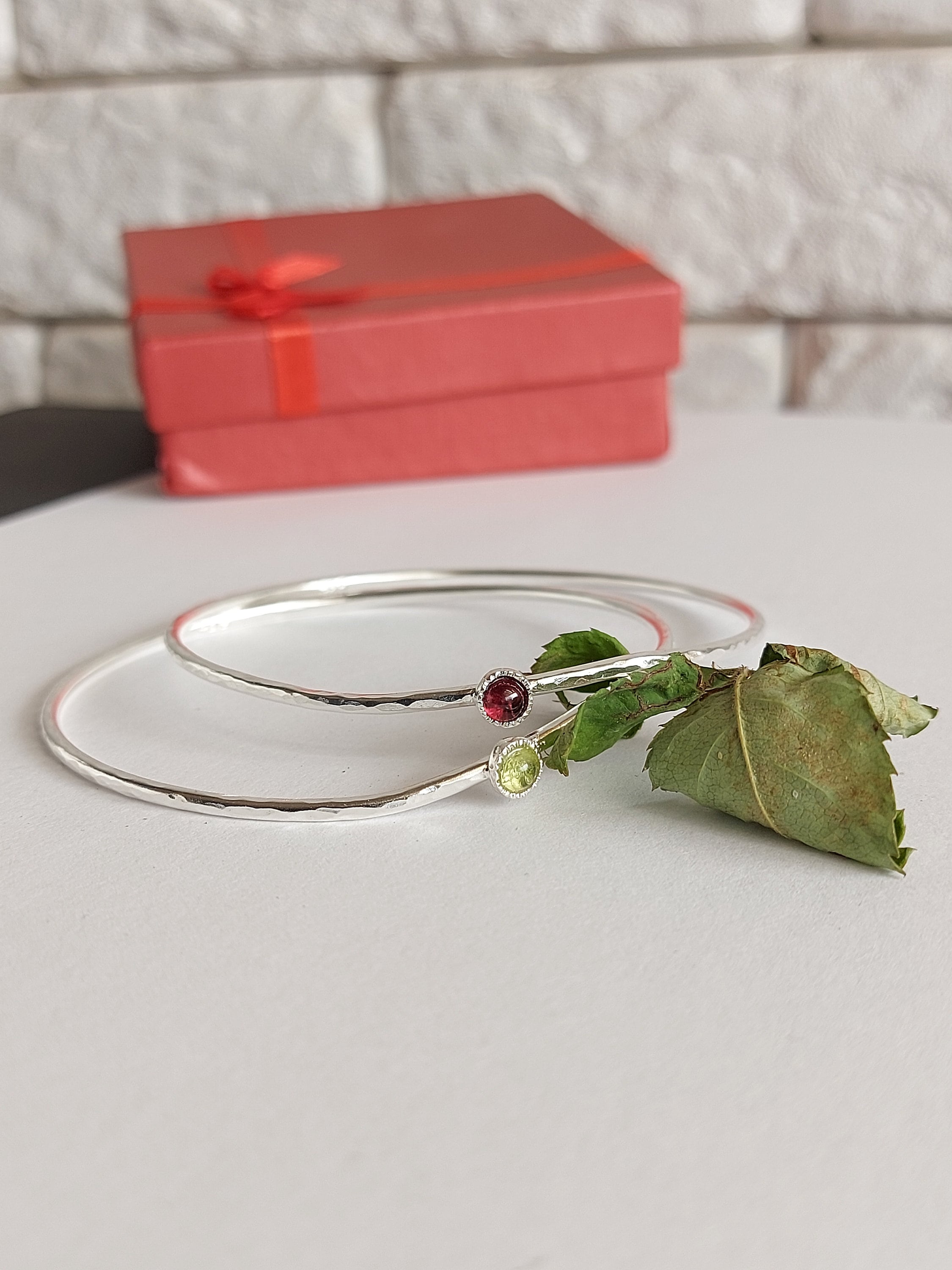 Sterling Silver Gemstone Bangle Set: Set of Birthstone Bangles for women, Stacking Bangles, personalized Gift