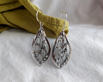 Dangle Earrings, Large Silver Earrings, Long Drop Earrings, Long Statement Earrings for Women, Chunky Earrings, Gift for Mom, Unique jewelry