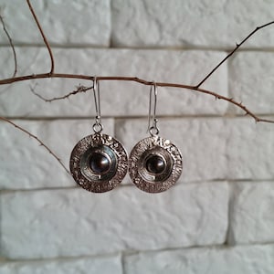 Textured Sterling Silver Black Pearl Dangle Earrings