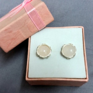 Rose quartz studs, Silver stud earrings, Birthstone earrings, Flower earrings, April Birthstone Earrings, Gemstone Studs, Gift for mom