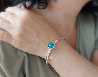 Silver Bangle Bracelet, Turquoise Bracelet, Solid Silver Bracelet, Gemstone bangle for women, Personalized Gift, Unique Jewelry, Wife Gift