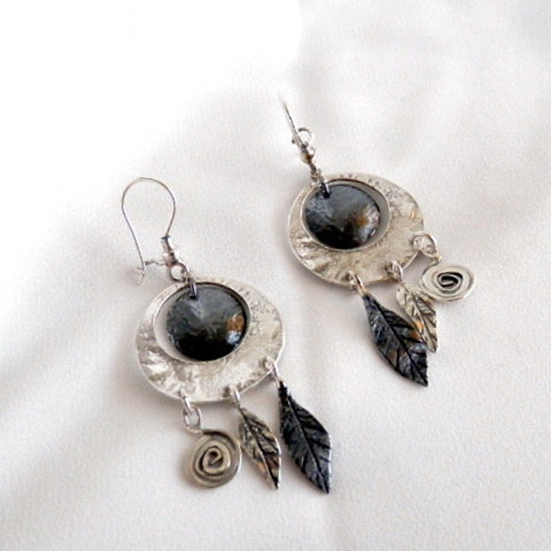 Gypsy earrings Black and white earrings Indian earrings Silver drop earrings Ethnic earrings Chunky earrings