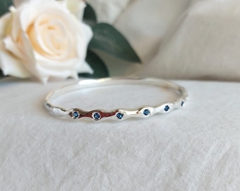 Silver Bangle Bracelet, Sapphire Bracelet Bangle, Organic Bangle, Gemstone Silver Bracelet, Handmade Jewelry, Unique Gift , Handmade Engrave