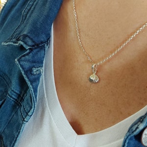 Sterling Silver Tiny Seashell Necklace: Dainty Charm Pendant