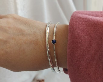 Solid Silver Bracelets, Jewelry Set, Sterling Silver Bangle Bracelets, Birthstone jewelry, Women's Accessory, Birthday Gift, Set of 2 bangle