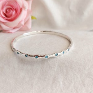 Handmade Sterling Silver Turquoise Bangle Bracelet: Organic Gemstone Jewelry