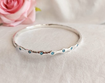 Handmade Sterling Silver Turquoise Bangle Bracelet: Organic Gemstone Jewelry