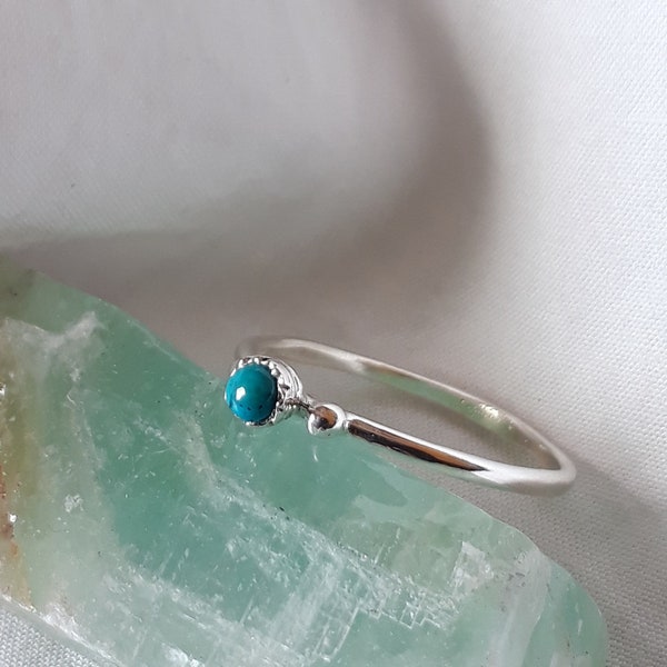 Turquoise silver ring, Stacking ring, Simple ring for women, Birthstone ring