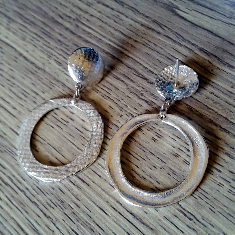 Large Silver Earrings, Dangle earrings for Women, Boho Earrings, Sterling Earrings, Circle Earrings, Statement Earrings, Organic Jewelry image 8
