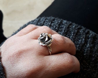 Rose Blossom Ring, Sterling Silver, Romantic Rose Flower, Engagement Ring, Handmade Rosebud Ring, Promise Jewelry, Valentine's Day Gifts