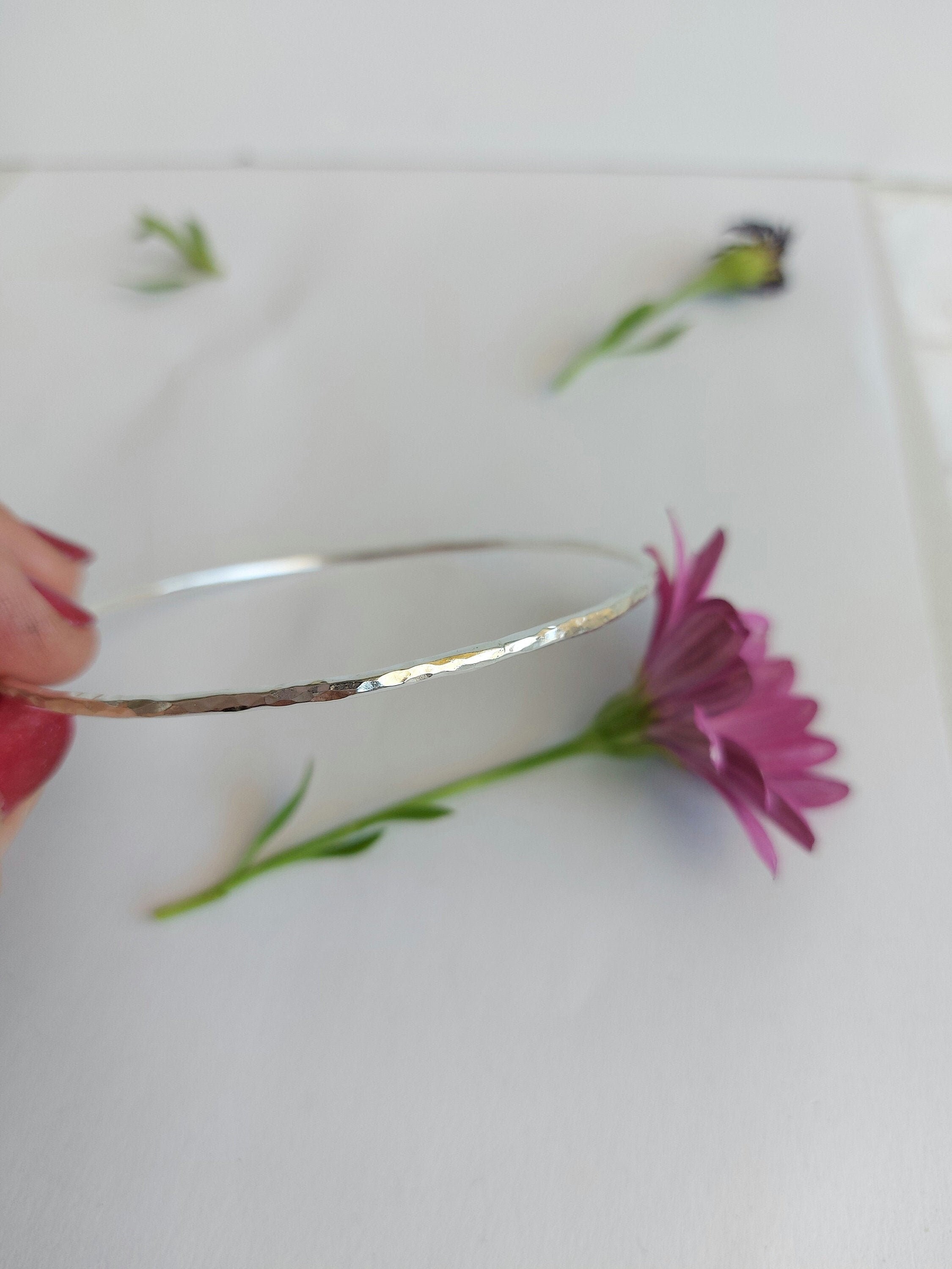 Hammered Sterling Silver Bangle Bracelet: Handmade Stacking Jewelry