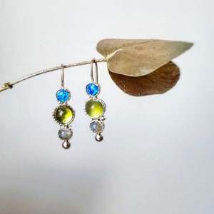 Gemstone Silver Earrings: Opal, Peridot, Labradorite Dangle Earrings