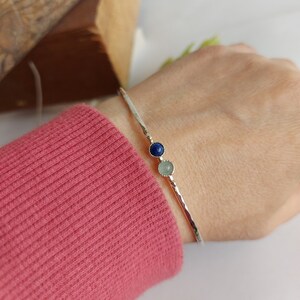 Silver Bangle Bracelet, Personalize Bracelet for Woman, Aquamarine Lapis Lazuli Jewelry, Birthstone Jewelry, Custom Jewelry, Mom Gift image 6