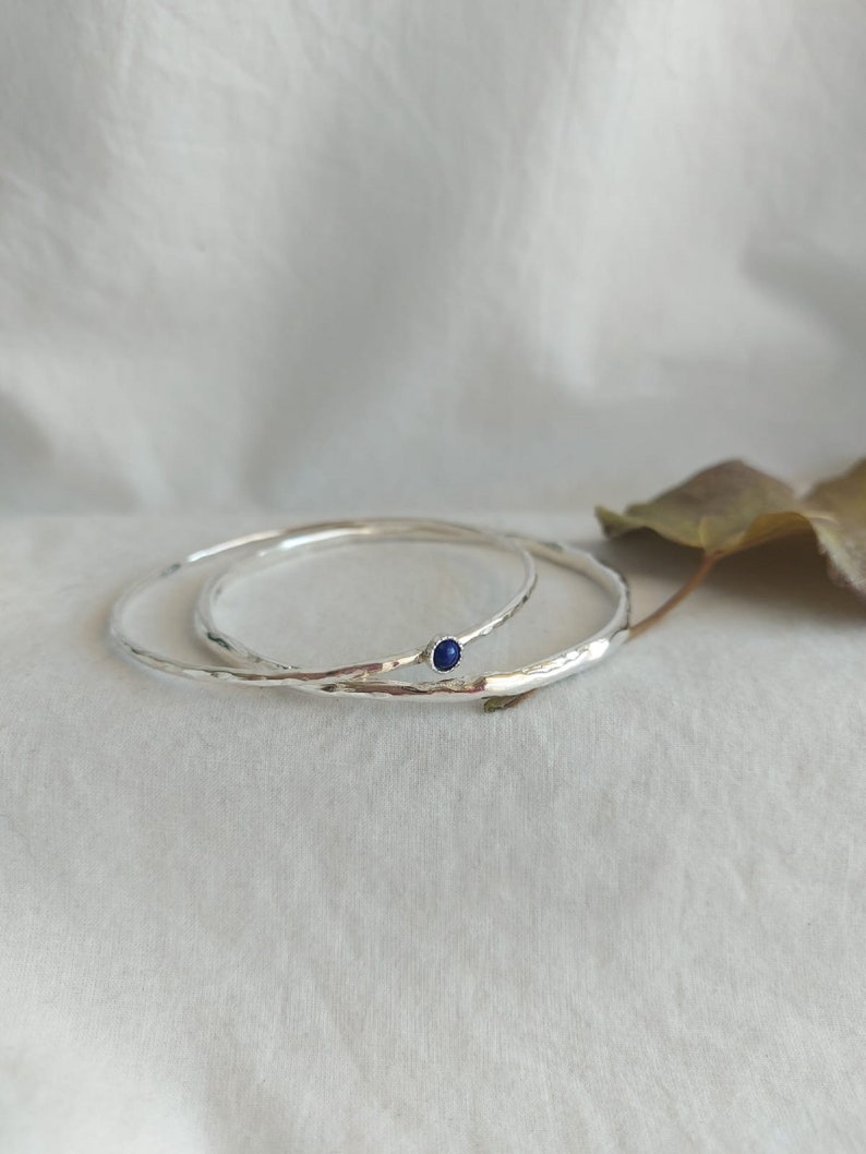 Solid Silver Bracelets, Jewelry Set, Sterling Silver Bangle Bracelets, Birthstone jewelry, Women's Accessory, Birthday Gift, Set of 2 bangle Lapis lazuli