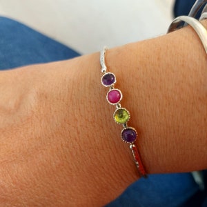 Sterling Silver Birthstone Bangle Bracelet: Personalized Family Jewelry