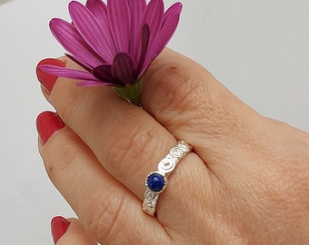 Lapis Lazuli Sterling Silver Ring: Handmade Stacking Band