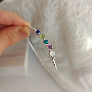 Silver Bangle Bracelet, Birthstone bangle for women, Mother's day gift, Personalized Gifts image 2