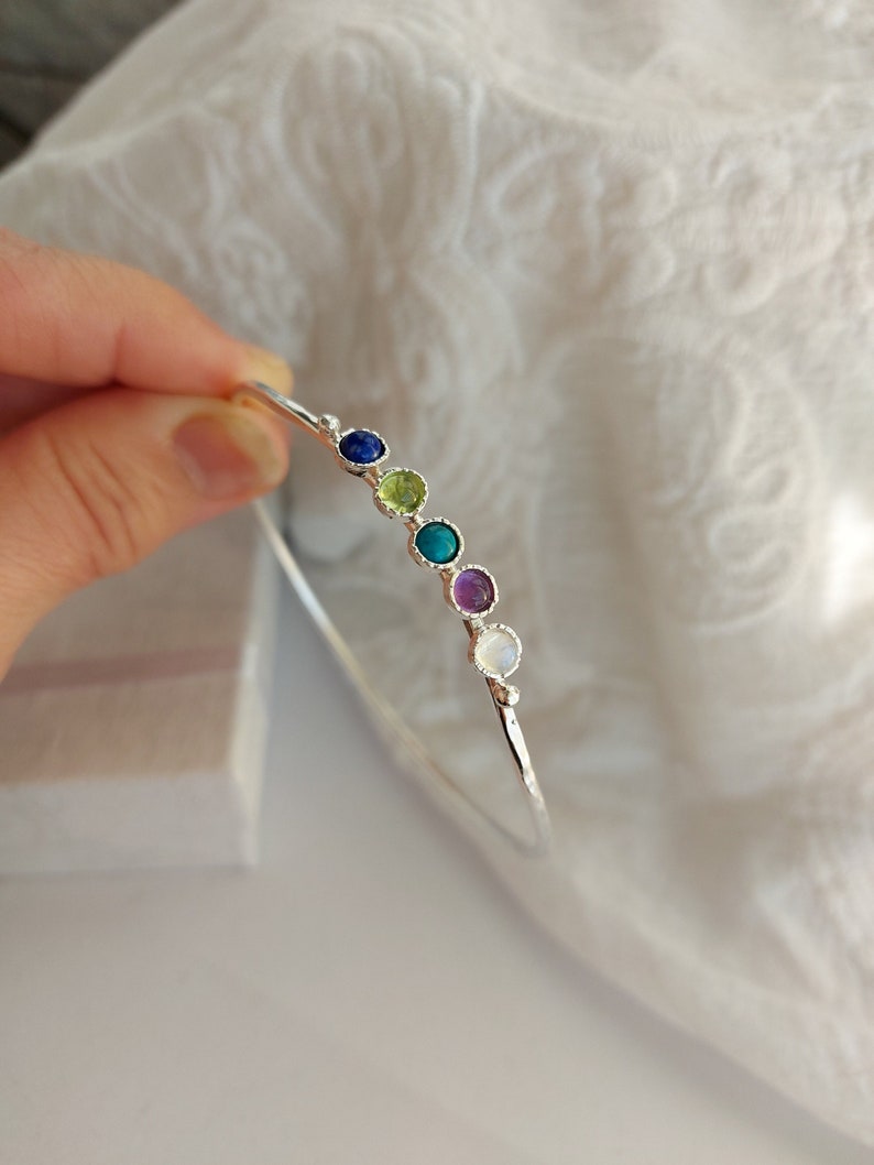 Silver Bangle Bracelet, Birthstone bangle for women, Mother's day gift, Personalized Gifts image 2